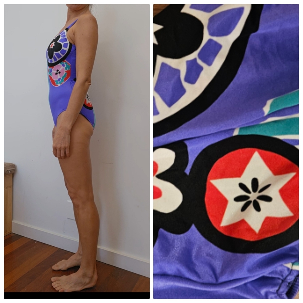 Escada Vintage 90s One Piece Art House Graphic Swimsuit s